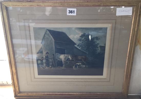 W/colour farmyard scene (late 18 early 19C)(-)